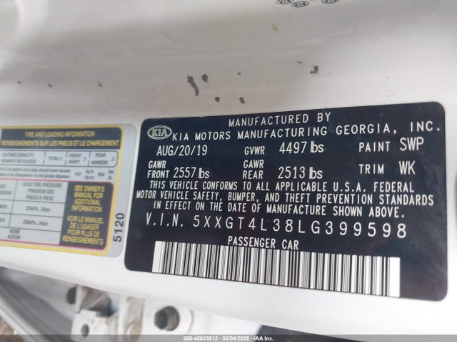 KIA Optima Lx 2020 5XXGT4L38LG399598 Image 9