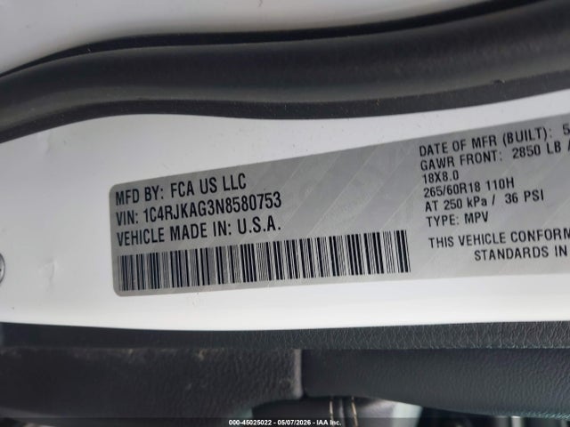 Aukcja sprzedaży 2022 Jeep Grand Cherokee L Laredo 4x4, vin: 1C4RJKAG3N8580753, numer aukcji: 45025022