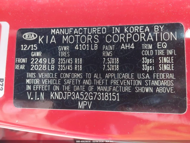 Aukcja sprzedaży 2016 Kia Soul +, vin: KNDJP3A52G7318151, numer aukcji: 45025030