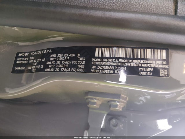 45025033 :رقم المزاد ، ZACNJBAB6LPL27044 vin ، 2020 Jeep Renegade Sport 4x4 مزاد بيع