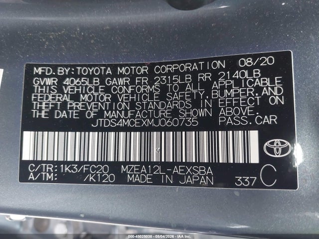 Продаж на аукціоні авто 2021 Toyota Corolla Se, vin: JTDS4MCEXMJ060735, номер лоту: 45025038