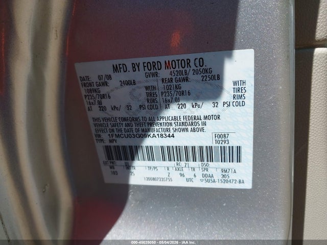 45025050 :رقم المزاد ، 1FMCU03G09KA18344 vin ، 2009 Ford Escape Xlt مزاد بيع