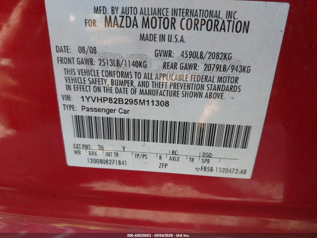 Aukcja sprzedaży 2009 Mazda Mazda6 S Grand Touring, vin: 1YVHP82B295M11308, numer aukcji: 45025053