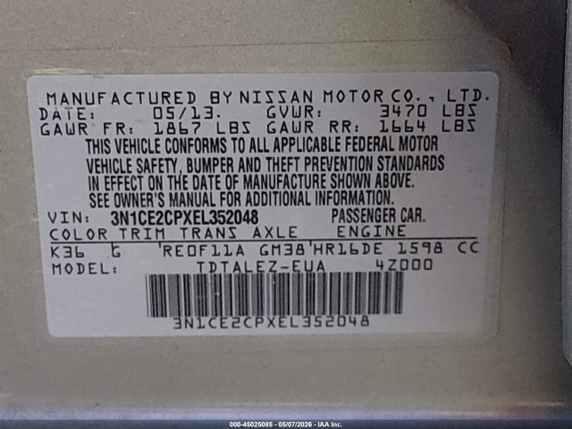 Продаж на аукціоні авто 2014 Nissan Versa Note Sv, vin: 3N1CE2CPXEL352048, номер лоту: 45025085