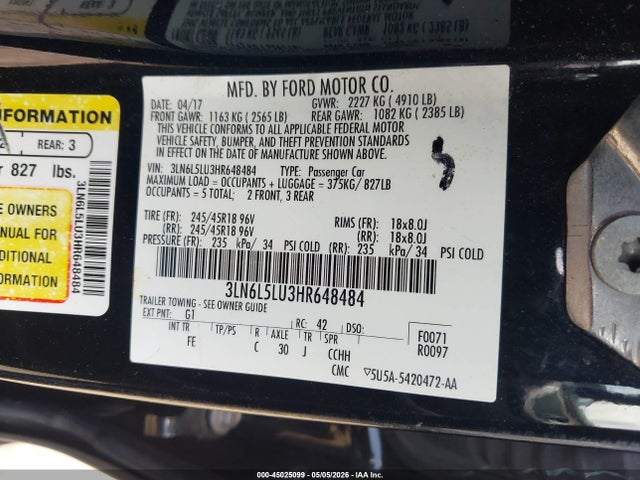 3LN6L5LU3HR648484 Lincoln Mkz Hybrid Select