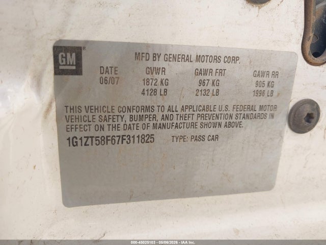 45025103 :رقم المزاد ، 1G1ZT58F67F311825 vin ، 2007 Chevrolet Malibu Lt مزاد بيع