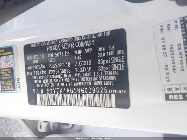 Продаж на аукціоні авто 2011 Hyundai Santa Fe Limited V6, vin: 5XYZK4AG5BG009326, номер лоту: 45025113