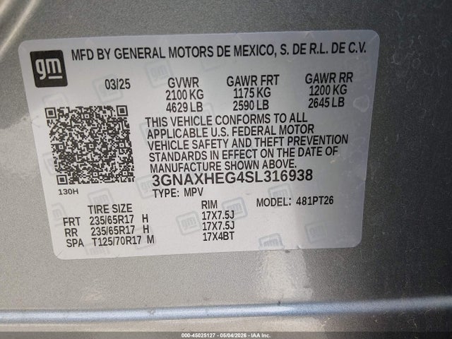 3GNAXHEG4SL316938 Chevrolet Equinox Fwd Lt
