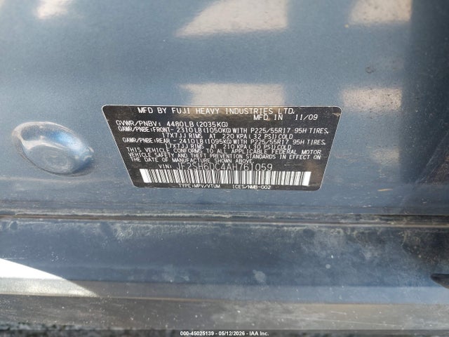 Продажа на аукционе авто 2010 Subaru Forester 2.5x Limited, vin: JF2SH6DC4AH761059, номер лота: 45025139