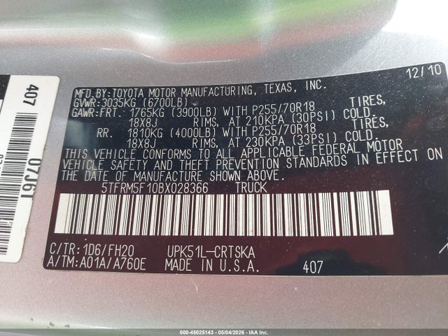 Aukcja sprzedaży 2011 Toyota Tundra Grade 4.6l V8, vin: 5TFRM5F10BX028366, numer aukcji: 45025143