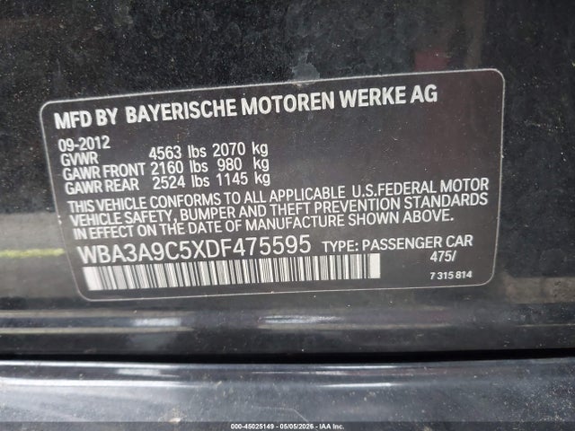 Aukcja sprzedaży 2013 Bmw 335i, vin: WBA3A9C5XDF475595, numer aukcji: 45025149