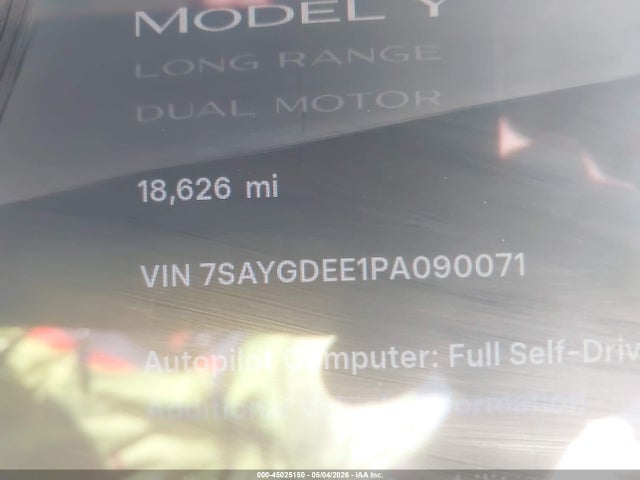 2023 Tesla Model Y მანქანა იყიდება აუქციონზე, vin: 7SAYGDEE1PA090071, აუქციონის ნომერი: 45025150