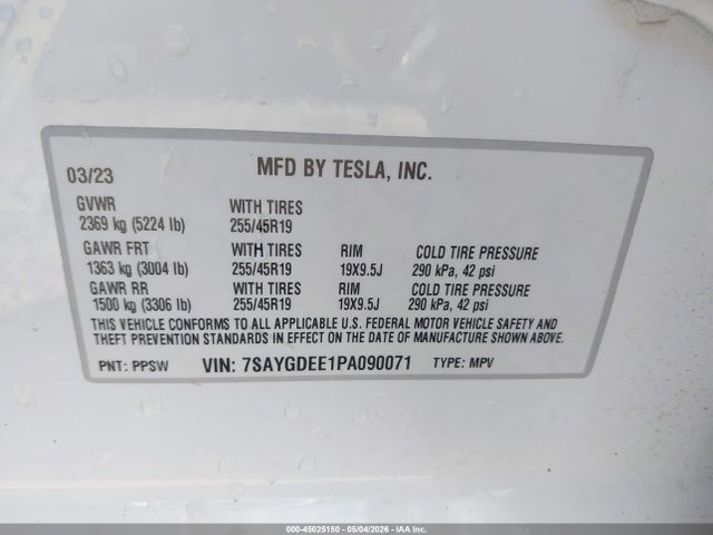 2023 Tesla Model Y მანქანა იყიდება აუქციონზე, vin: 7SAYGDEE1PA090071, აუქციონის ნომერი: 45025150