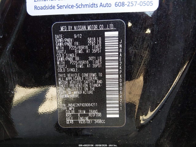 Продажа на аукционе авто 2013 Nissan Quest Sv, vin: JN8AE2KPXD9064211, номер лота: 45025156