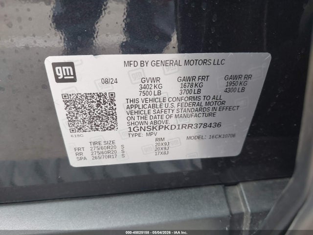 45025158 :رقم المزاد ، 1GNSKPKD1RR378436 vin ، 2024 Chevrolet Tahoe 4wd Z71 مزاد بيع