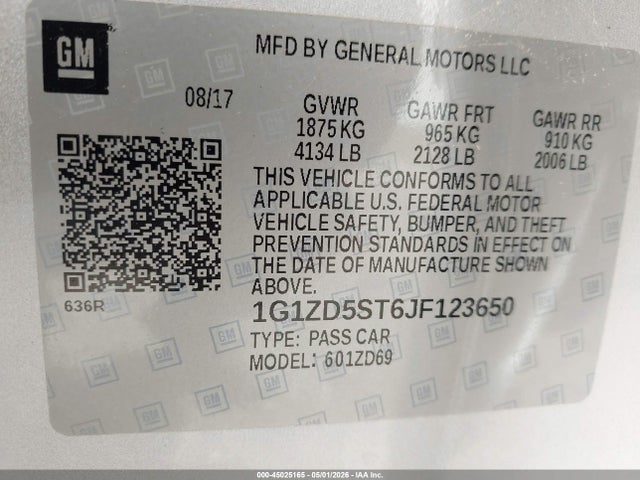 1G1ZD5ST6JF123650 Chevrolet MALIBU LT