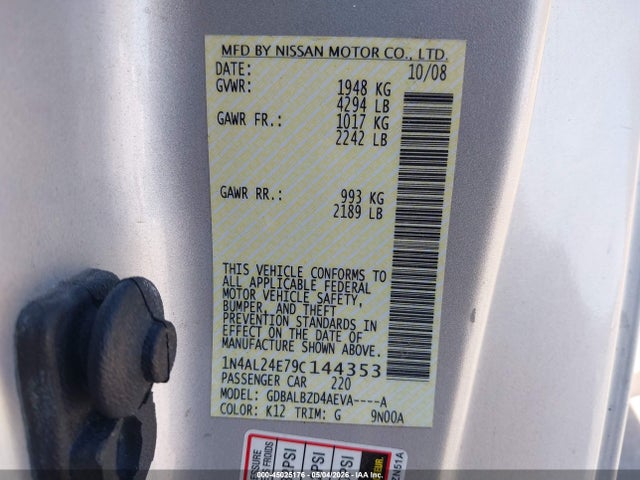 2009 Nissan Altima 2.5 S მანქანა იყიდება აუქციონზე, vin: 1N4AL24E79C144353, აუქციონის ნომერი: 45025176