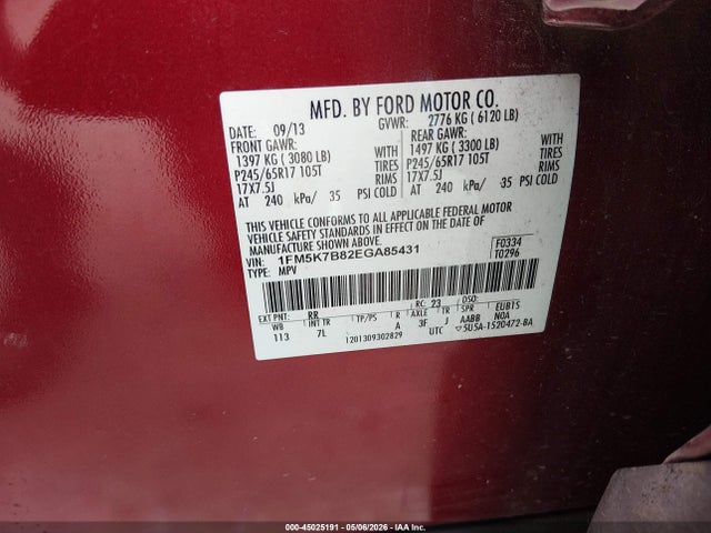 45025191 :رقم المزاد ، 1FM5K7B82EGA85431 vin ، 2014 Ford Explorer مزاد بيع