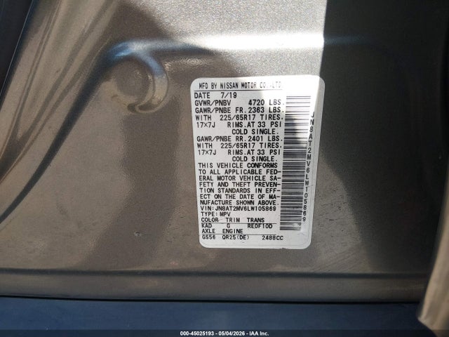 Продаж на аукціоні авто 2020 Nissan Rogue Sv Intelligent Awd, vin: JN8AT2MV6LW105869, номер лоту: 45025193