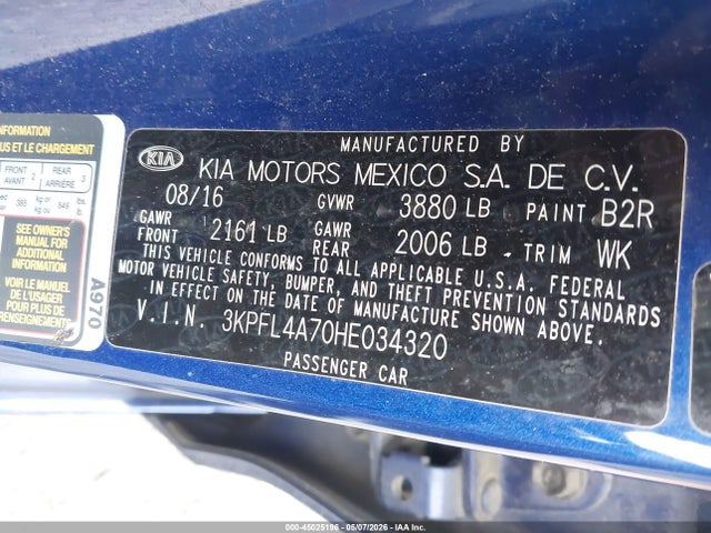 45025196 :رقم المزاد ، 3KPFL4A70HE034320 vin ، 2017 Kia Forte S مزاد بيع