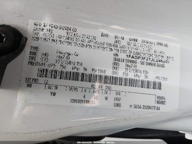 Продаж на аукціоні авто 2018 Ford Focus Se, vin: 1FADP3F27JL246007, номер лоту: 45025206