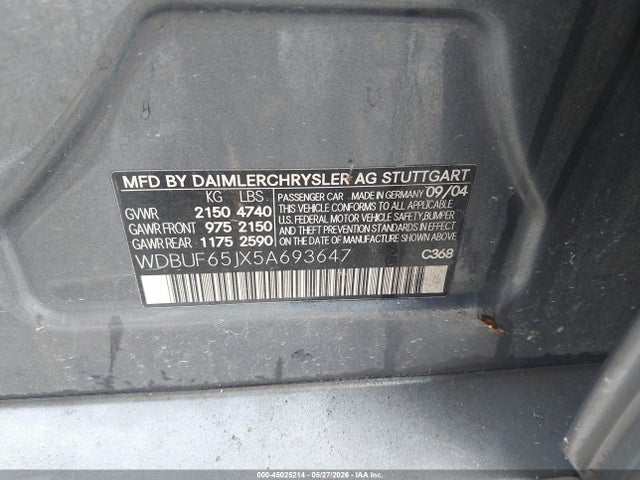 Aukcja sprzedaży 2005 Mercedes-benz E 320, vin: WDBUF65JX5A693647, numer aukcji: 45025214