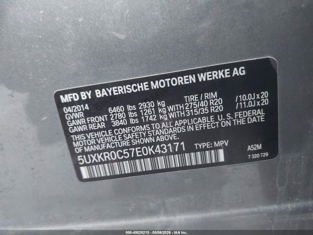 Aukcja sprzedaży 2014 Bmw X5 Xdrive35i, vin: 5UXKR0C57E0K43171, numer aukcji: 45025215