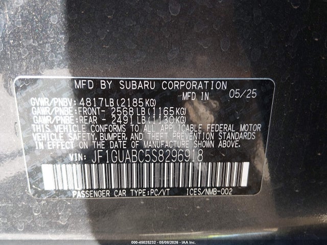 Subaru Impreza Base 5-door 2025 JF1GUABC5S8296918 Image 9