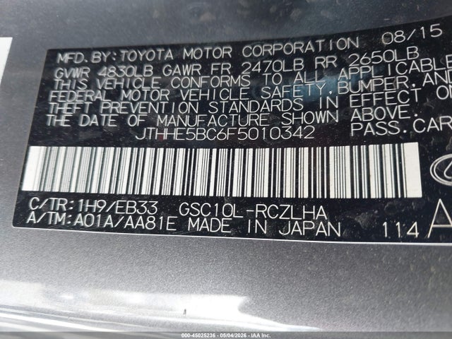 Продаж на аукціоні авто 2015 Lexus Rc 350, vin: JTHHE5BC6F5010342, номер лоту: 45025236
