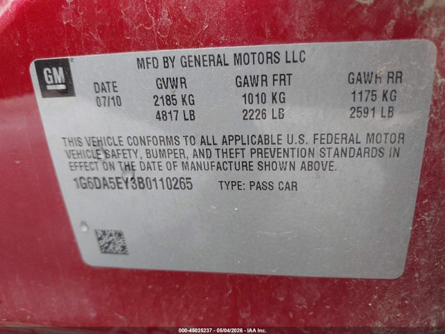 Продажа на аукционе авто 2011 Cadillac Cts Standard, vin: 1G6DA5EY3B0110265, номер лота: 45025237