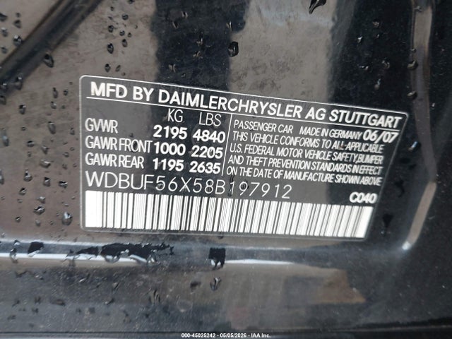 2008 Mercedes-benz E 350 მანქანა იყიდება აუქციონზე, vin: WDBUF56X58B197912, აუქციონის ნომერი: 45025242