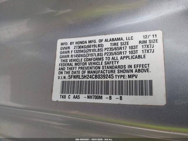 Продажа на аукционе авто 2012 Honda Odyssey Lx, vin: 5FNRL5H24CB039245, номер лота: 45025281