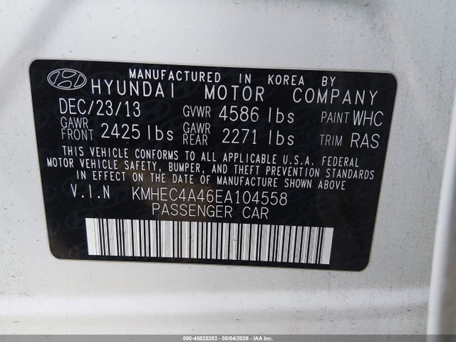 Продаж на аукціоні авто 2014 Hyundai Sonata Hybrid Limited, vin: KMHEC4A46EA104558, номер лоту: 45025283