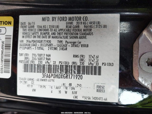 Продаж на аукціоні авто 2016 Ford Fusion Se, vin: 3FA6P0HDXGR171920, номер лоту: 45025284