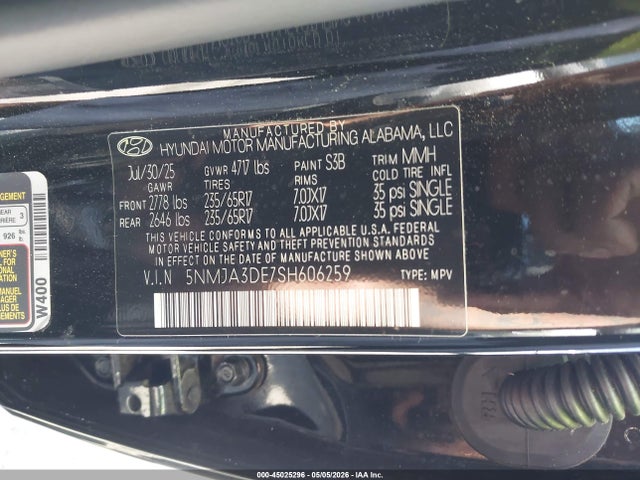 Aukcja sprzedaży 2025 Hyundai Tucson Se, vin: 5NMJA3DE7SH606259, numer aukcji: 45025296