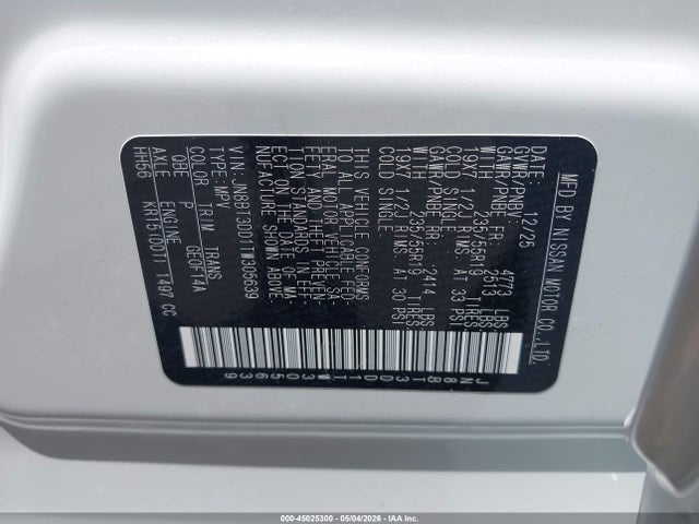 Aukcja sprzedaży 2026 Nissan Rogue Platinum, vin: JN8BT3DD1TW305639, numer aukcji: 45025300