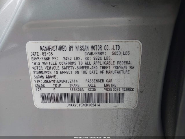 45025308 :رقم المزاد ، JNKAY01EX6M102414 vin ، 2006 Infiniti M35 Sport مزاد بيع