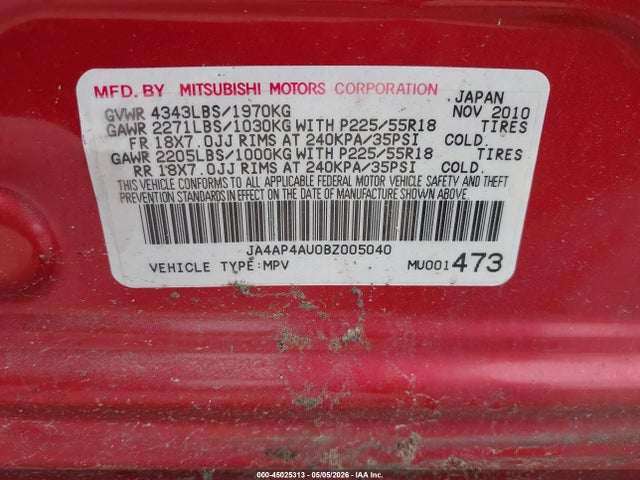 Aukcja sprzedaży 2011 Mitsubishi Outlander Sport Se, vin: JA4AP4AU0BZ005040, numer aukcji: 45025313