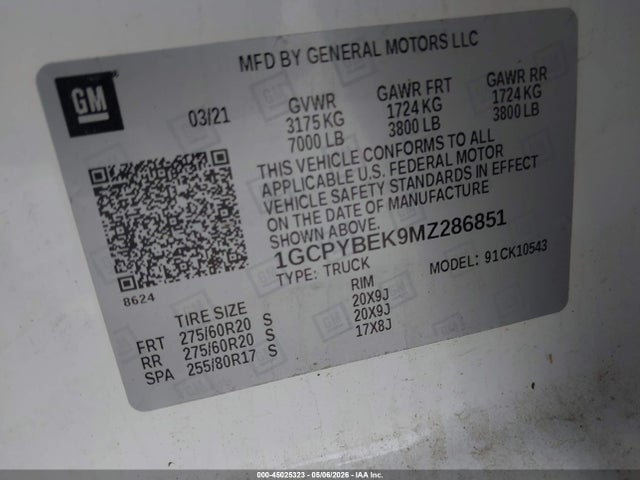 Aukcja sprzedaży 2021 Chevrolet Silverado 1500 4wd  Short Bed Custom, vin: 1GCPYBEK9MZ286851, numer aukcji: 45025323