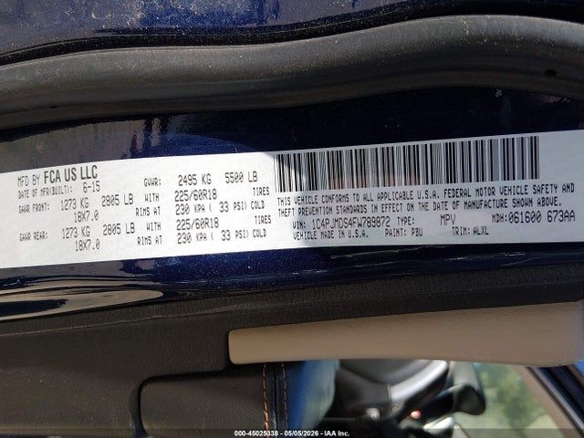 2015 Jeep Cherokee Limited მანქანა იყიდება აუქციონზე, vin: 1C4PJMDS4FW789872, აუქციონის ნომერი: 45025338