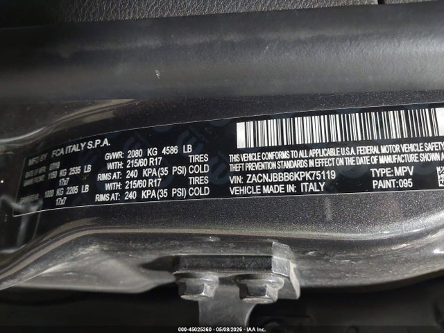 45025360 :رقم المزاد ، ZACNJBBB6KPK75119 vin ، 2019 Jeep Renegade Latitude 4x4 مزاد بيع