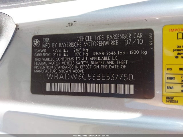 Продажа на аукционе авто 2011 Bmw 328i, vin: WBADW3C53BE537750, номер лота: 45025369