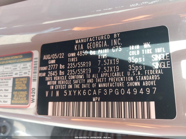 Aukcja sprzedaży 2023 Kia Sportage X-line, vin: 5XYK6CAF3PG049497, numer aukcji: 45025374