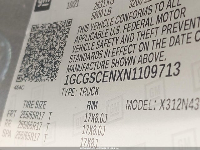 1GCGSCENXN1109713 Chevrolet Colorado 2wd Short Box Lt