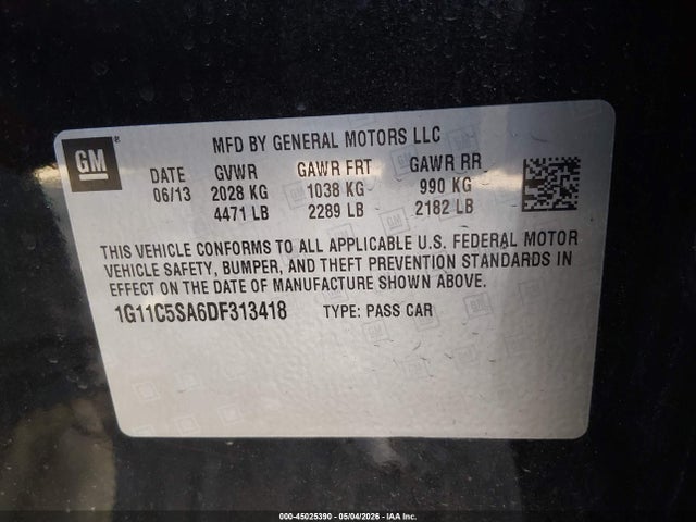 Aukcja sprzedaży 2013 Chevrolet Malibu 1lt, vin: 1G11C5SA6DF313418, numer aukcji: 45025390