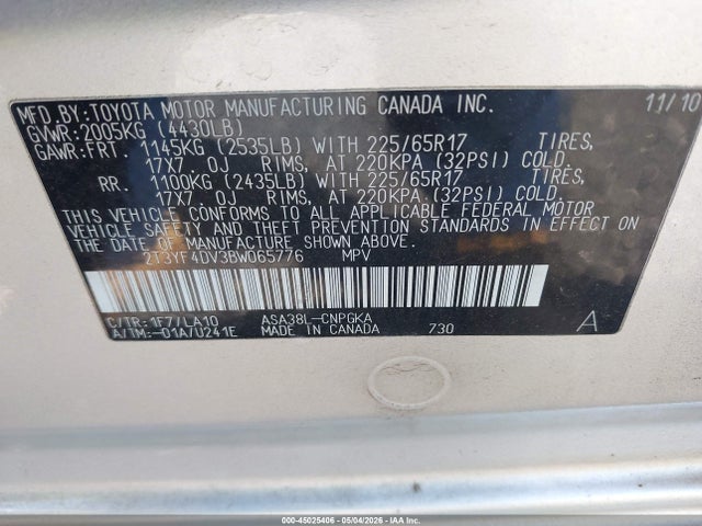 Aukcja sprzedaży 2011 Toyota Rav4 Limited, vin: 2T3YF4DV3BW065776, numer aukcji: 45025406