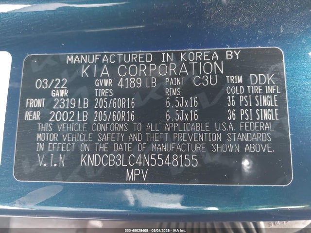 Продаж на аукціоні авто 2022 Kia Niro Lxs, vin: KNDCB3LC4N5548155, номер лоту: 45025408