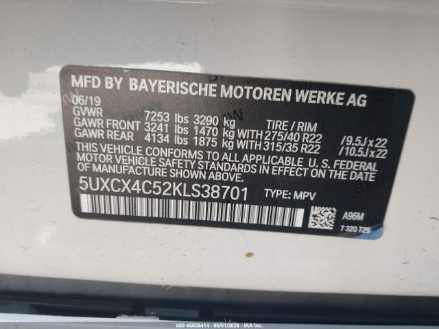 BMW X7 Xdrive50i 2019 5UXCX4C52KLS38701 Image 9