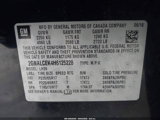 2GNALCEK4H6125228 Chevrolet EQUINOX LT