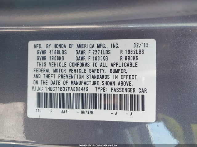 1HGCT1B32FA008445 Honda Accord Lx-s